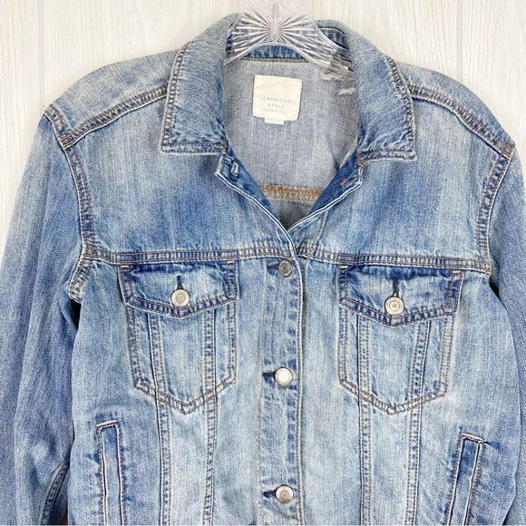 American Eagle | Distressed Classic Button Front Jean Jacket Size Small - Picture 3 of 10